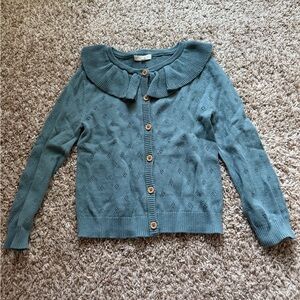 Girls' Ruffled Collar Button-Front Cardigan - Dusty Teal SZ 5T